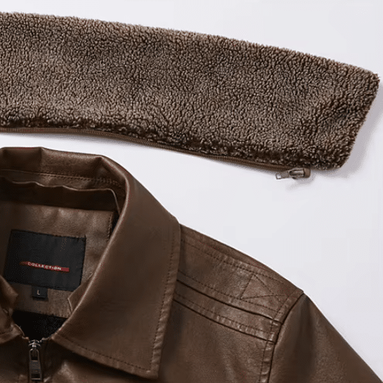 Blouson aviateur homme noir simili cuir col fourré vintage (6)