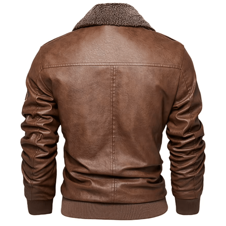 Blouson aviateur homme noir simili cuir col fourré vintage (9)