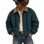 Blouson homme velours côtelé vintage bleu canard (1)