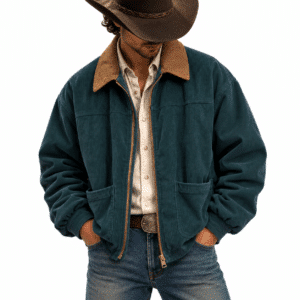 Blouson homme velours côtelé vintage bleu canard