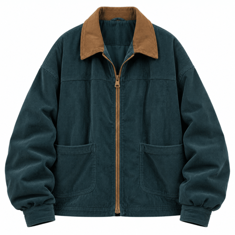 Blouson homme velours côtelé vintage bleu canard (3)