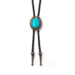 Bolo tie cowboy bleu turquoise et monture bronze ajourée (1)
