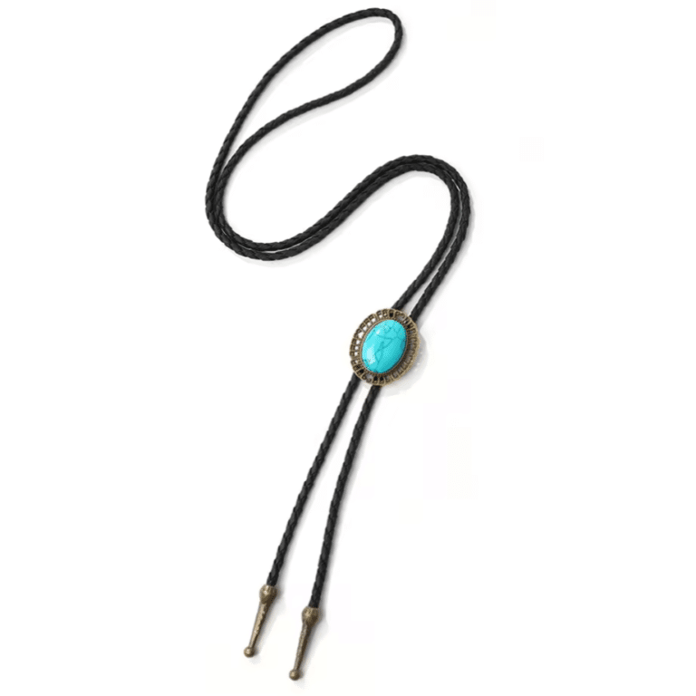 Bolo tie cowboy bleu turquoise et monture bronze ajourée (2)