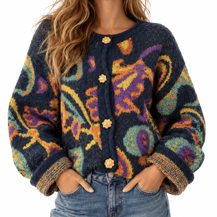 Cardigan femme années 70 psychédéliques