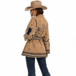 Cardigan femme beige à motifs western et ceinture (2)
