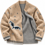 Cardigan femme beige à motifs western et ceinture (3)