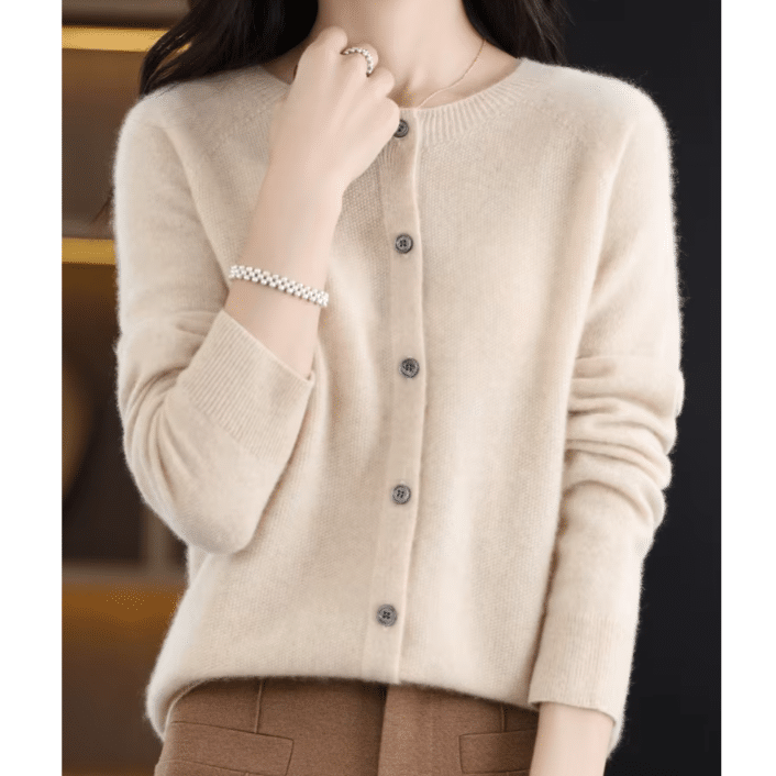 Cardigan femme beige boutonné western (1)