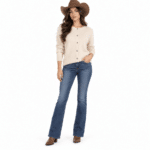 Cardigan femme beige boutonné western (2)