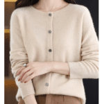 Cardigan femme beige boutonné western (4)