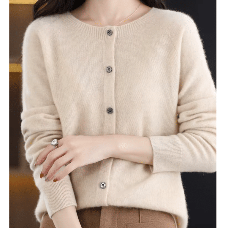 Cardigan femme beige boutonné western (4)