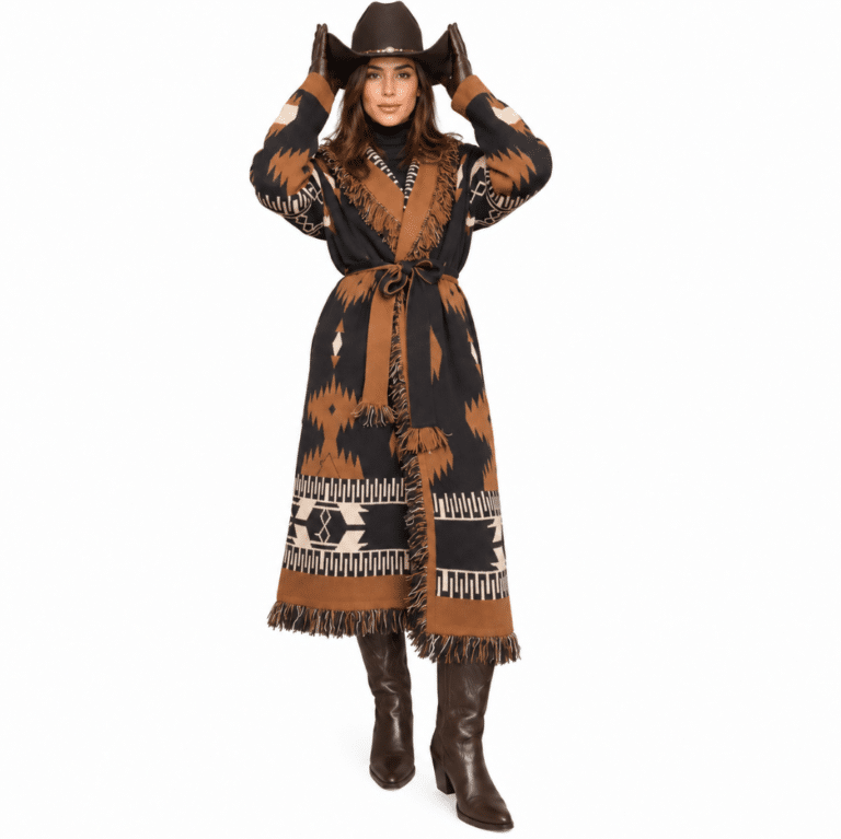 Cardigan femme western long à franges