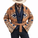 Cardigan homme jacquard western vintage