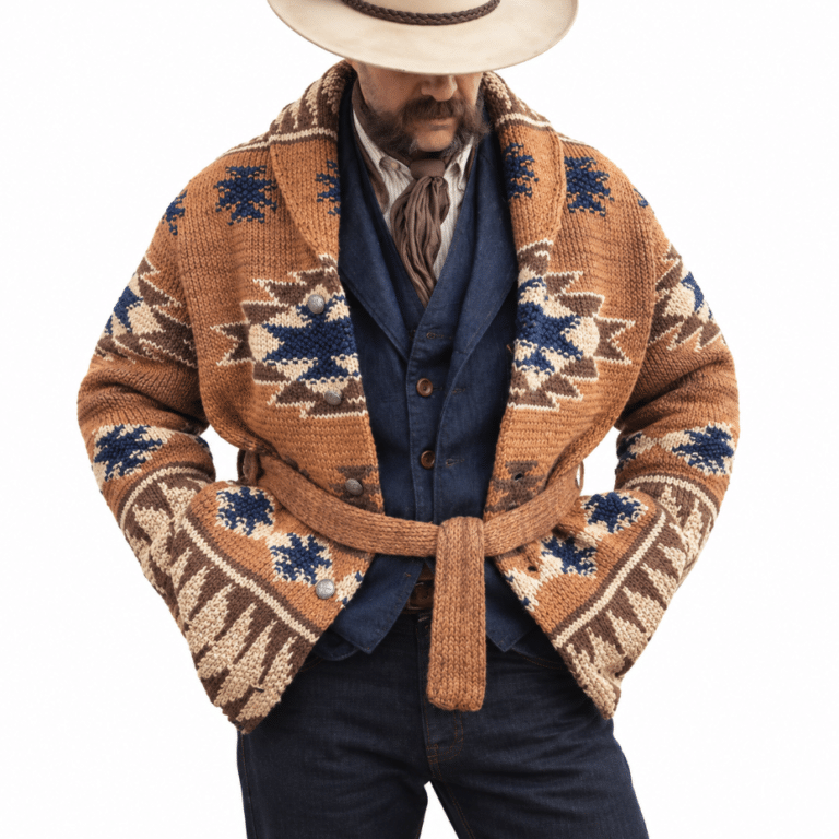 Cardigan homme jacquard western vintage
