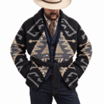 Cardigan homme western noir beige (2)