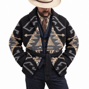 Cardigan homme western noir beige