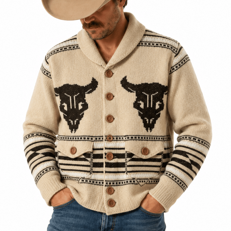 Cardigan homme western taureau et rodéo (1)