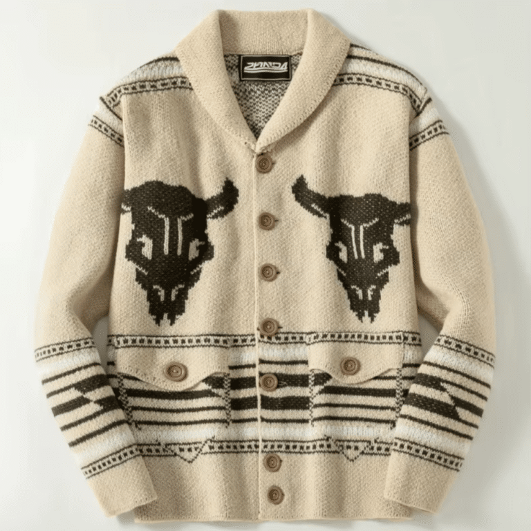 Cardigan homme western taureau et rodéo (4)