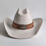 Chapeau cowboy beige à ornements et boucle cheval (4)