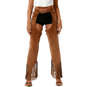 Chaps cowboy femme marron à franges western