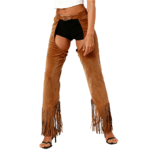 Chaps cowboy femme marron à franges style western (5)