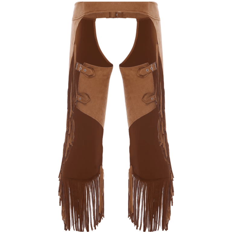 Chaps cowboy femme marron à franges style western (6)