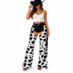 Chaps cowgirl évasés à franges motif vache (2)