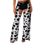 Chaps cowgirl évasés à franges motif vache (3)