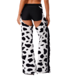 Chaps cowgirl évasés à franges motif vache (5)