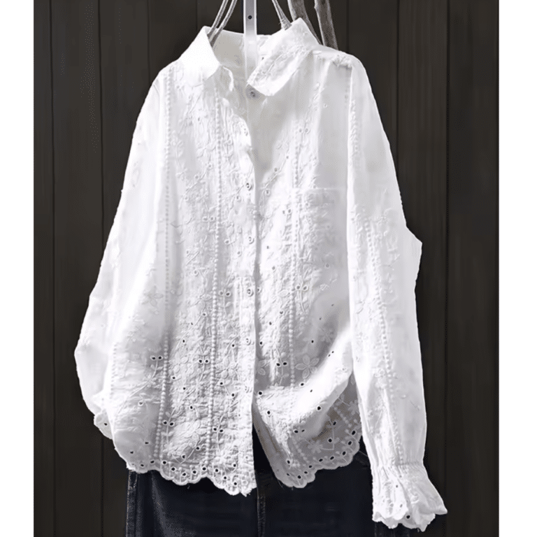 Chemise blanche femme brodée motifs floraux (1)