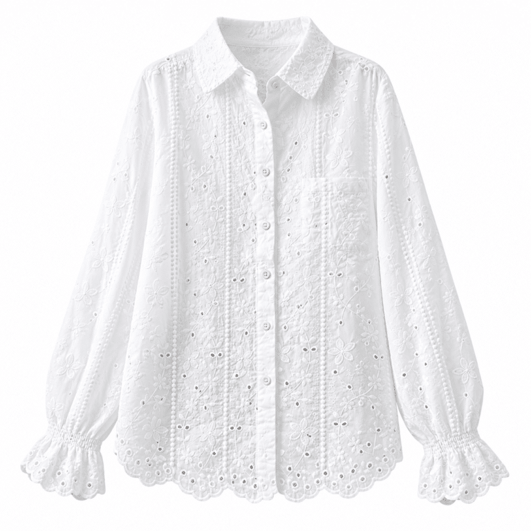 Chemise blanche femme brodée motifs floraux (2)