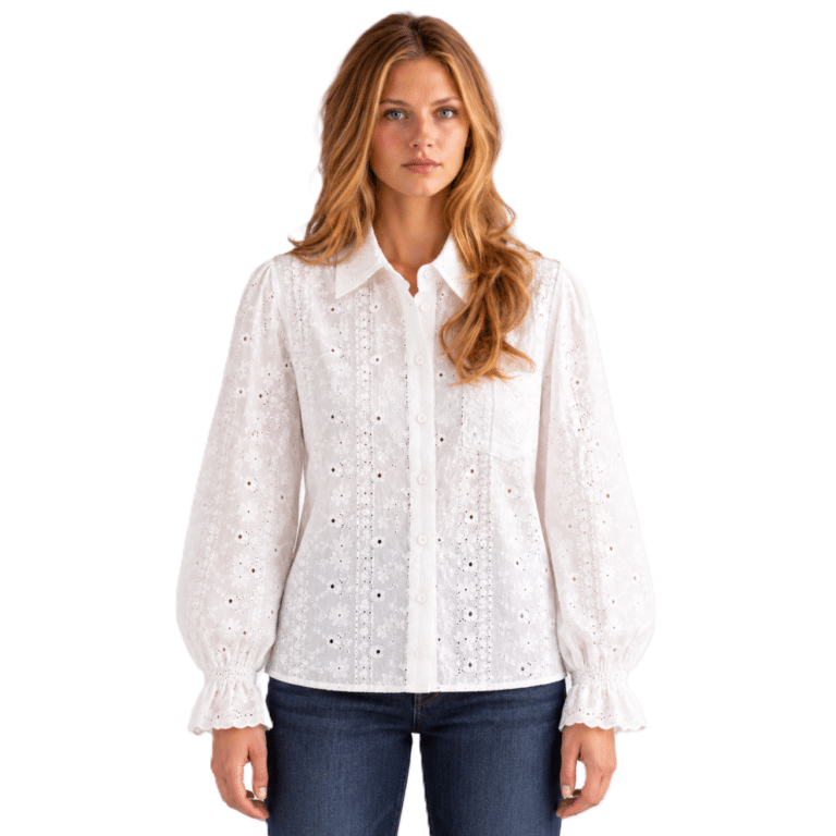 Chemise blanche femme brodée motifs floraux (3)