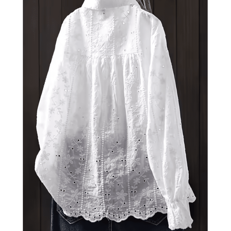 Chemise blanche femme brodée motifs floraux (7)