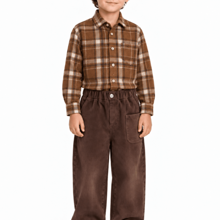 Chemise garçon carreaux marron beige (3)