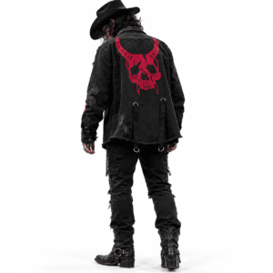 Veste jean noir skull rouge