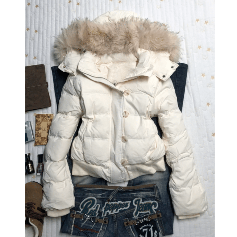 Doudoune femme capuche fourrure vintage matelassée (3)