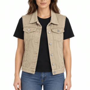 Gilet beige sans manches femme western