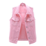 Gilet cowgirl rose en jean sans manches (1)