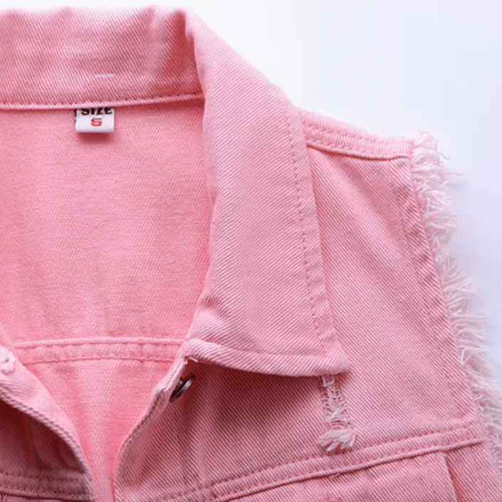 Gilet cowgirl rose en jean sans manches (6)
