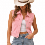 Gilet cowgirl rose en jean sans manches (8)