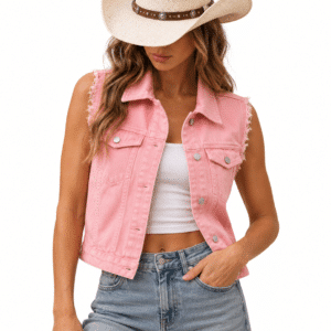Gilet cowgirl rose en jean sans manches