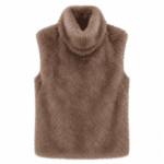 Gilet en fausse fourrure taupe à col roulé