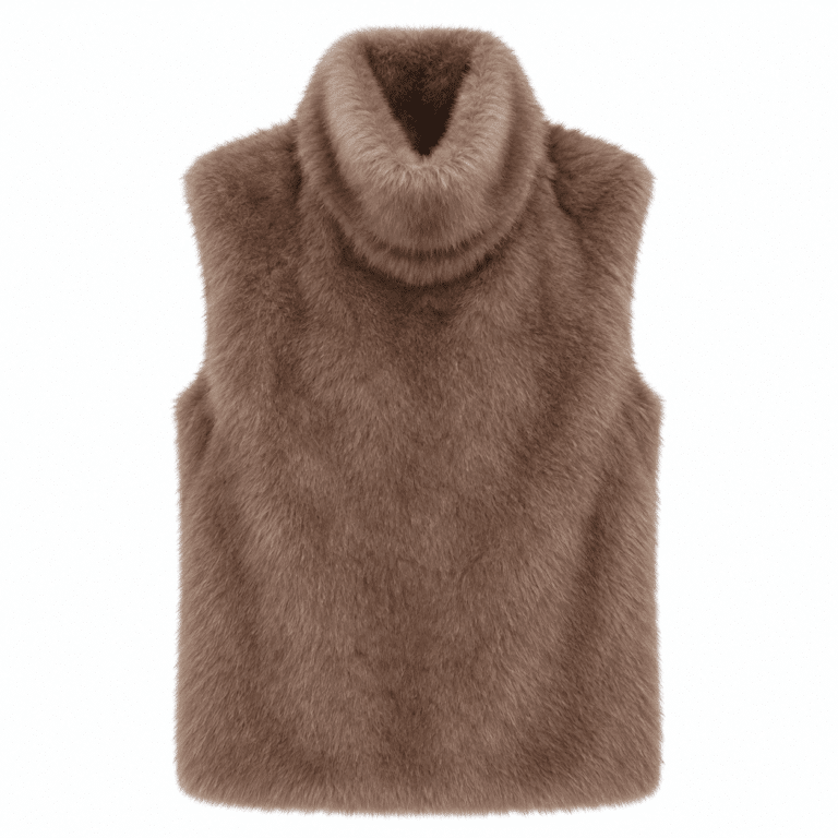 Gilet en fausse fourrure taupe à col roulé