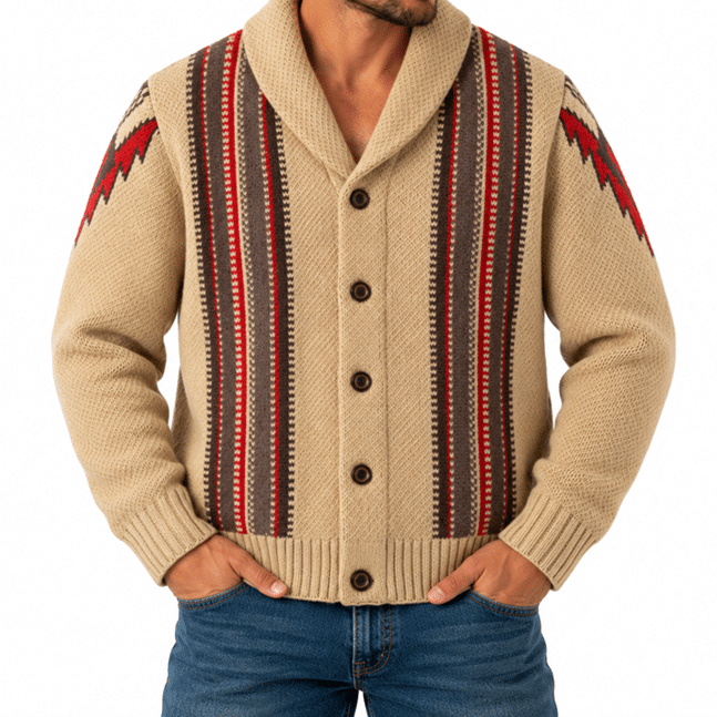 Gilet en maille western homme beige rouges (1)