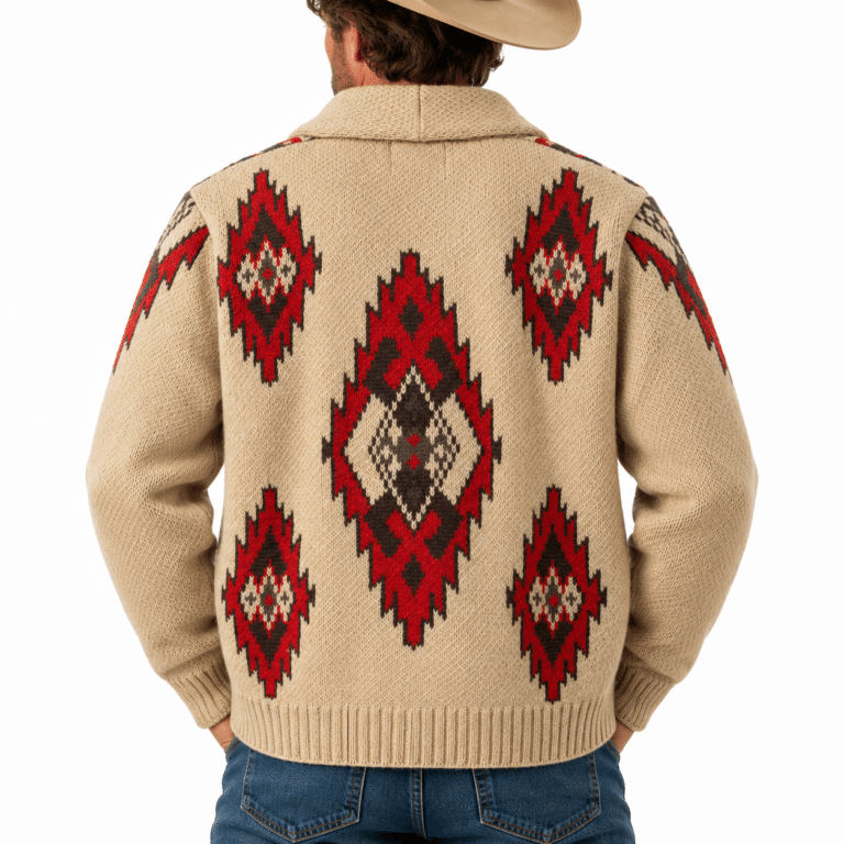 Gilet en maille western homme beige rouges (2)