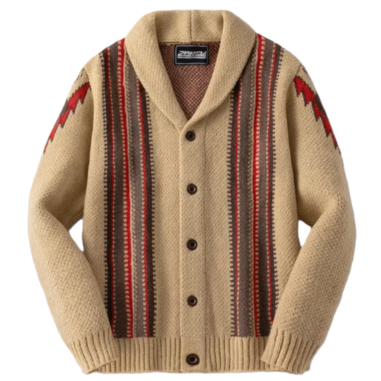 Gilet en maille western homme beige rouges (3)