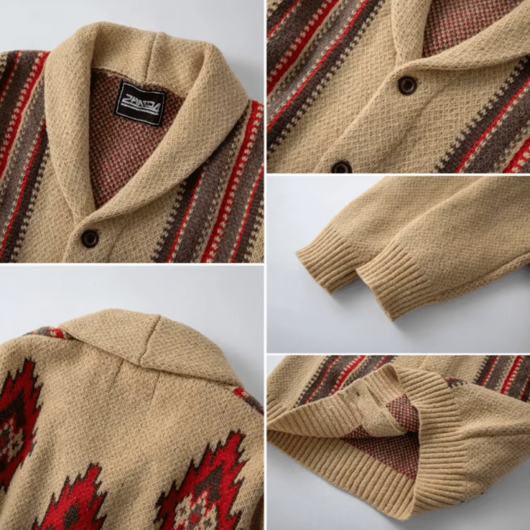 Gilet en maille western homme beige rouges (5)