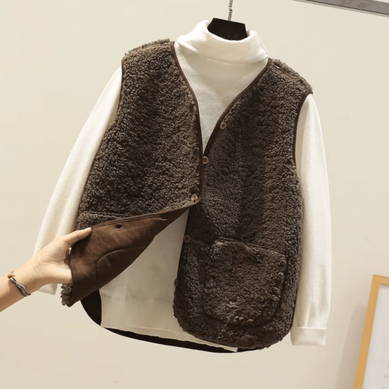 Gilet femme cowboy chaud sans manches marron (1)