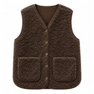 Gilet sans manche femme effet mouton marron à boutons