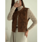 Gilet femme cowboy marron brodé motifs floraux (2)