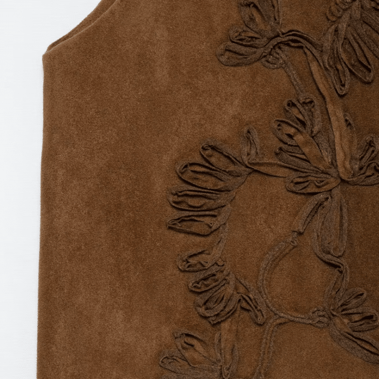 Gilet femme cowboy marron brodé motifs floraux (3)